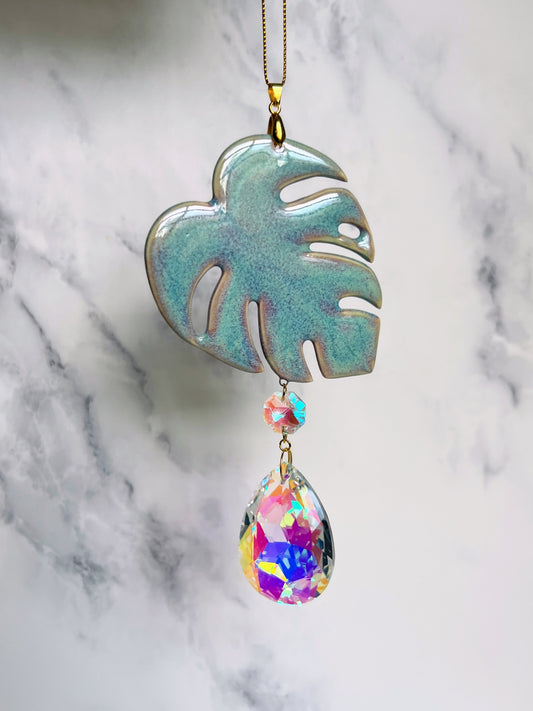 Turquoise Monstera Leaf Ornament Suncatcher Wall Hanging Decor