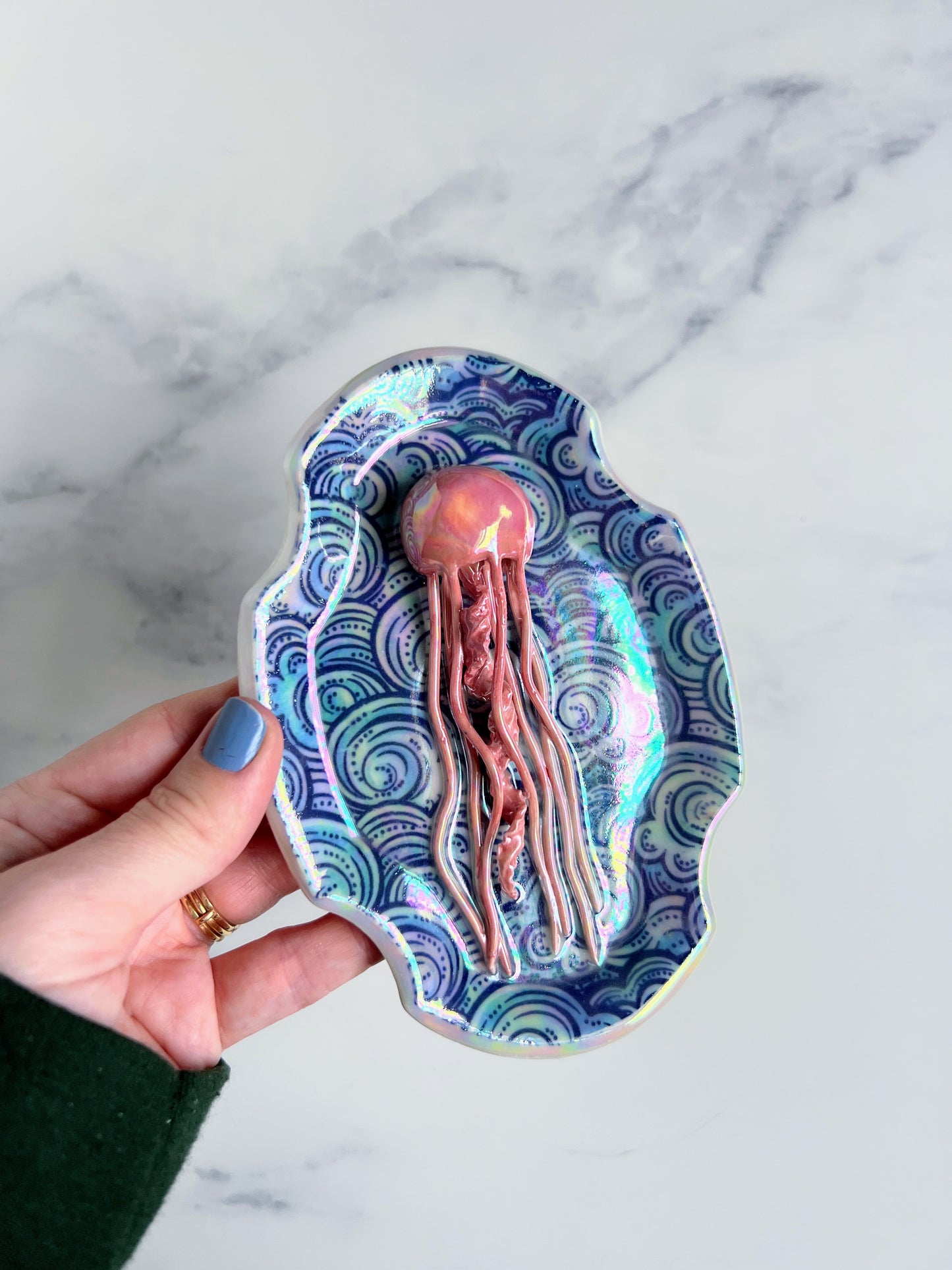 Jelly Fish Wave Dish Fancy Iridescent Altar Tray