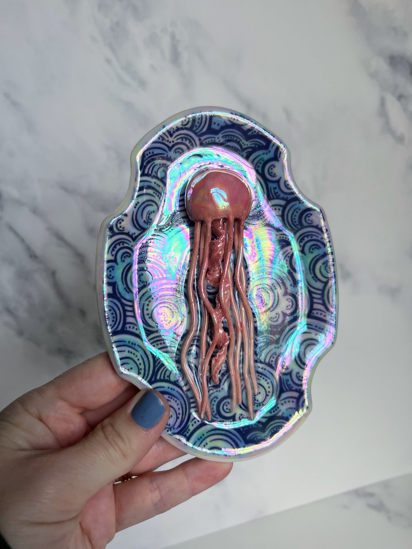 Jelly Fish Wave Dish Fancy Iridescent Altar Tray