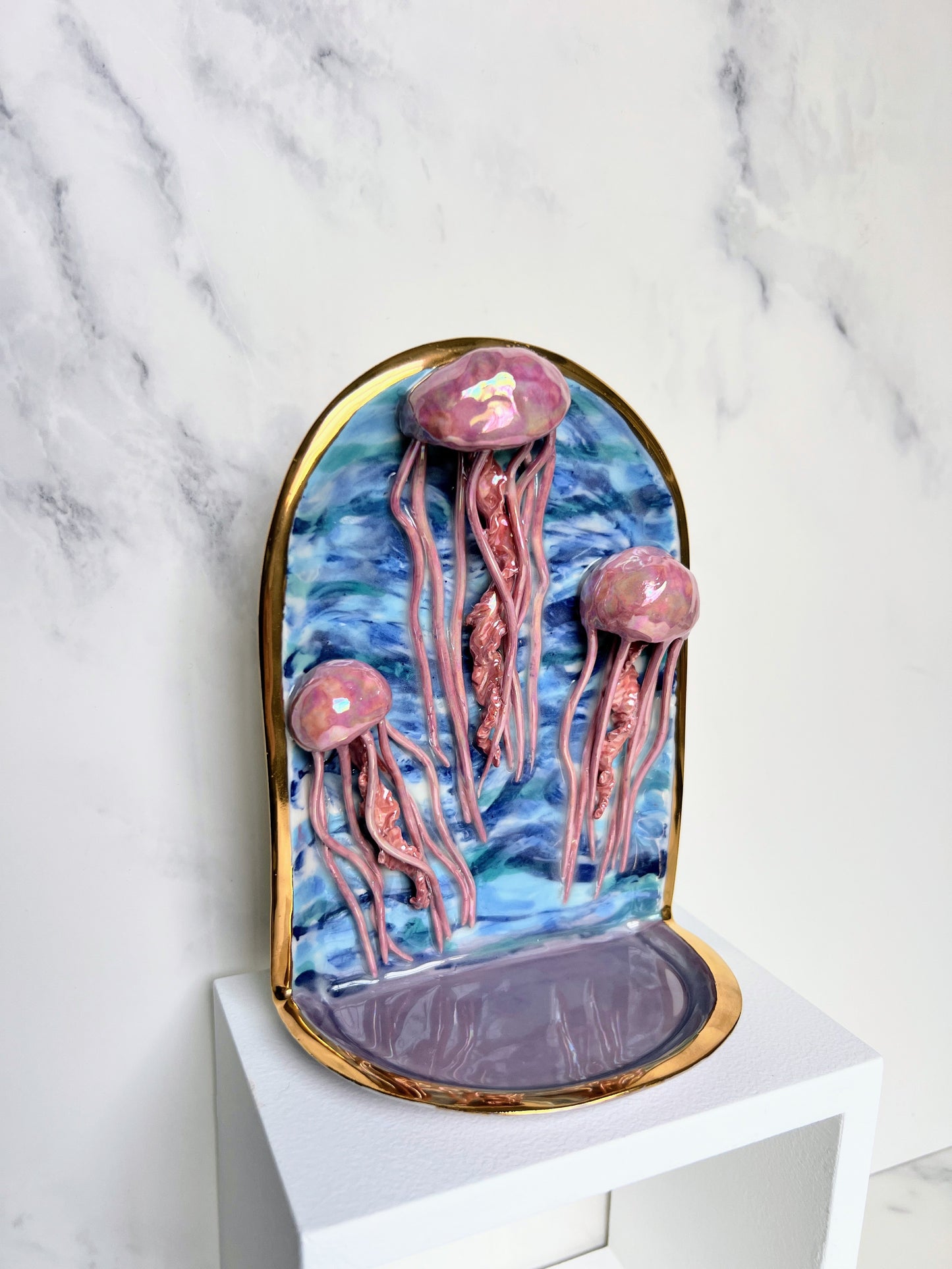 Jelly Fish Wall Hanging Shelf, Ceramic Altar Arch Shelf