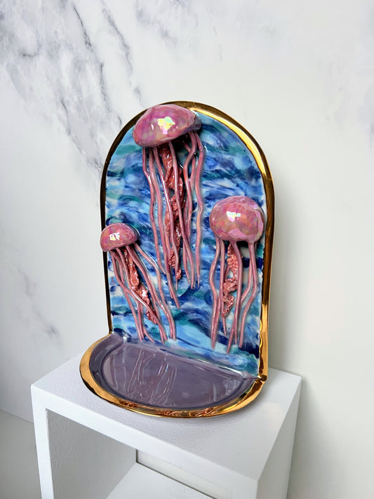 Jelly Fish Wall Hanging Shelf, Ceramic Altar Arch Shelf