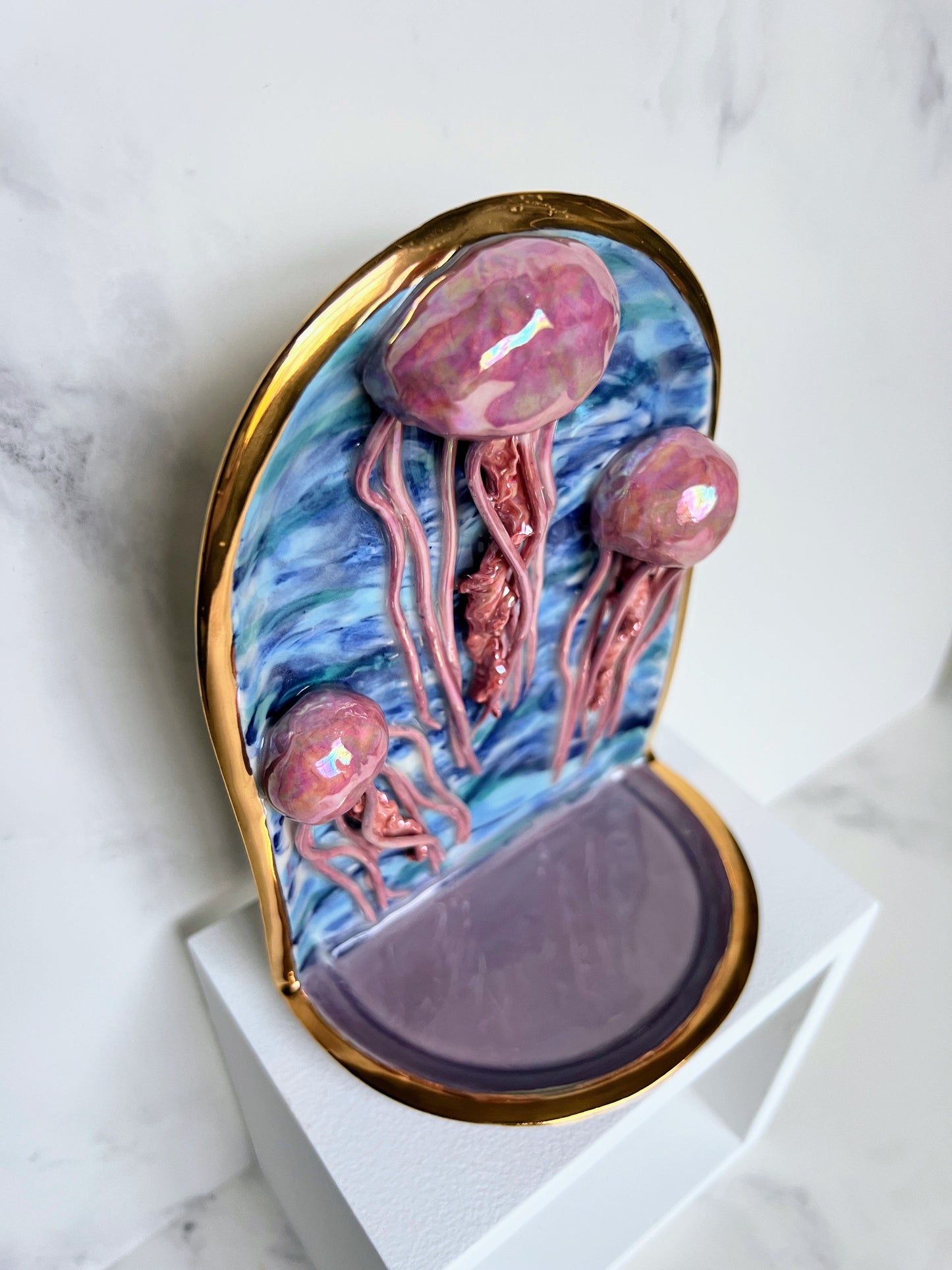 Jelly Fish Wall Hanging Shelf, Ceramic Altar Arch Shelf