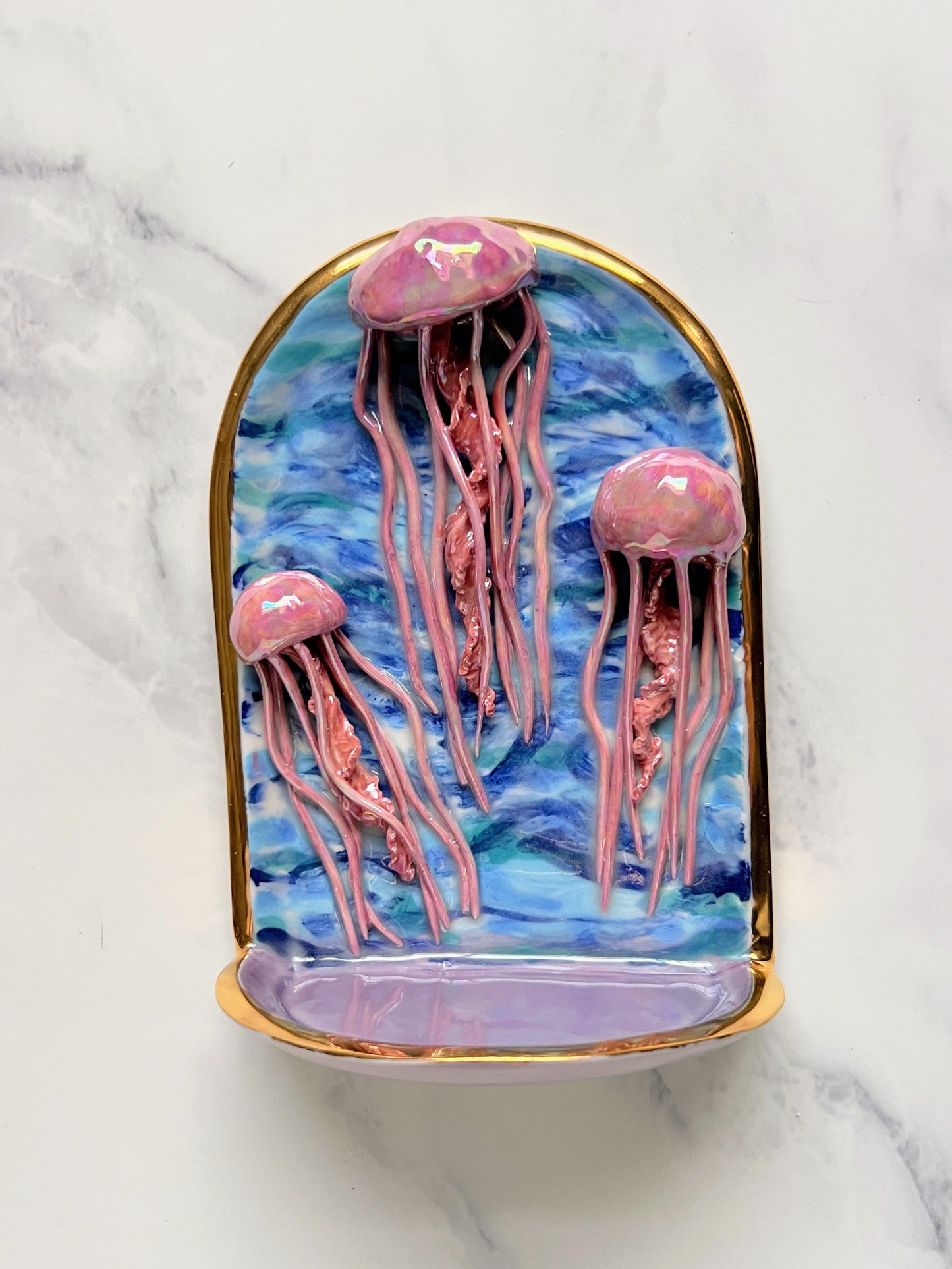 Jelly Fish Wall Hanging Shelf, Ceramic Altar Arch Shelf