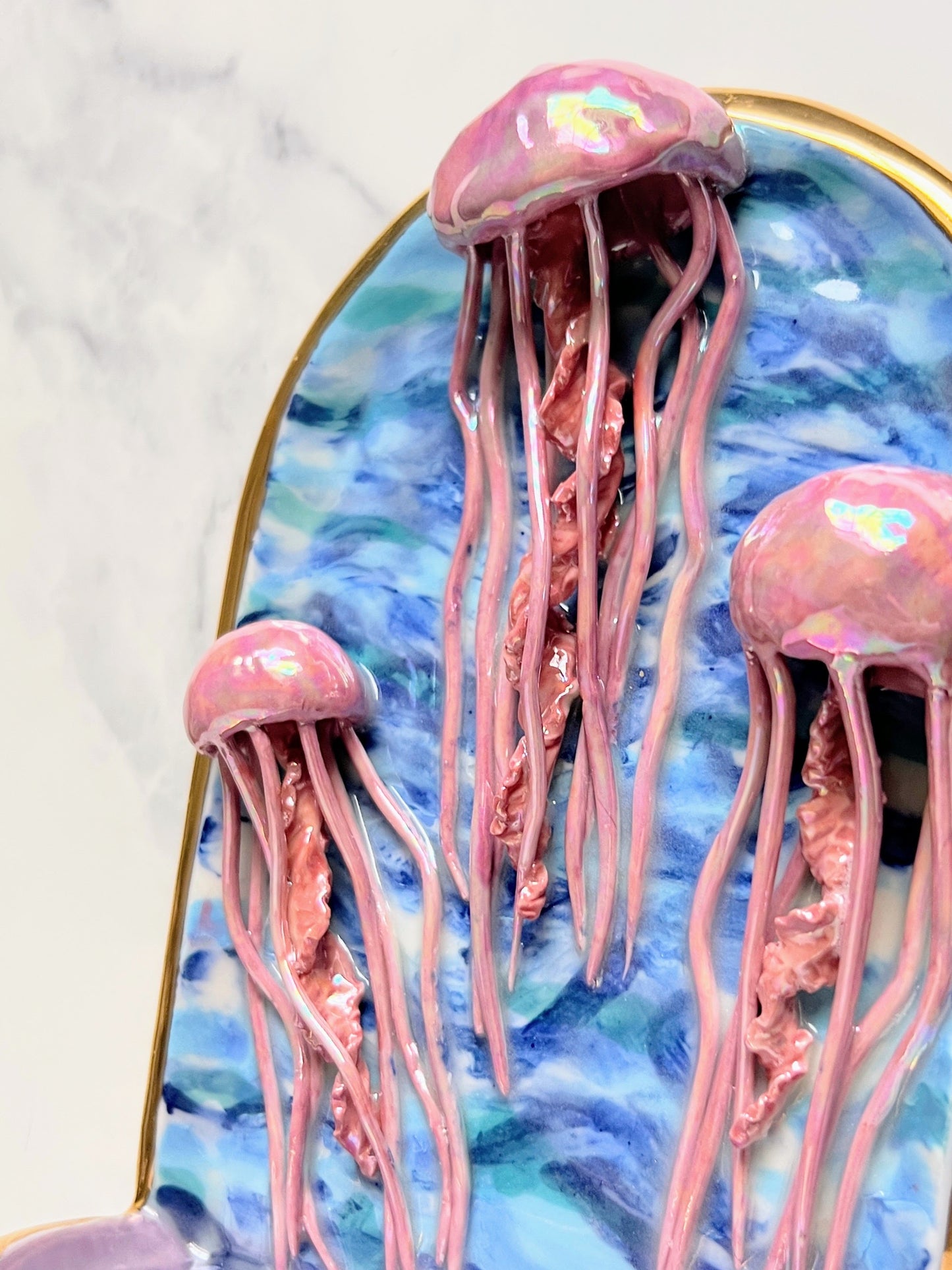 Jelly Fish Wall Hanging Shelf, Ceramic Altar Arch Shelf