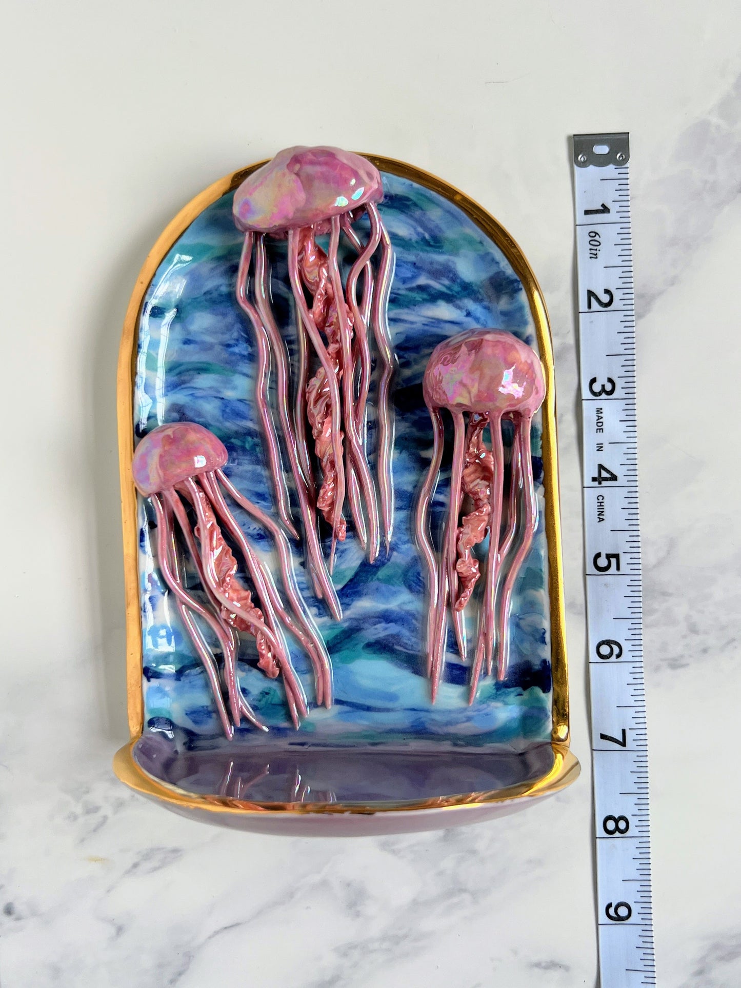 Jelly Fish Wall Hanging Shelf, Ceramic Altar Arch Shelf