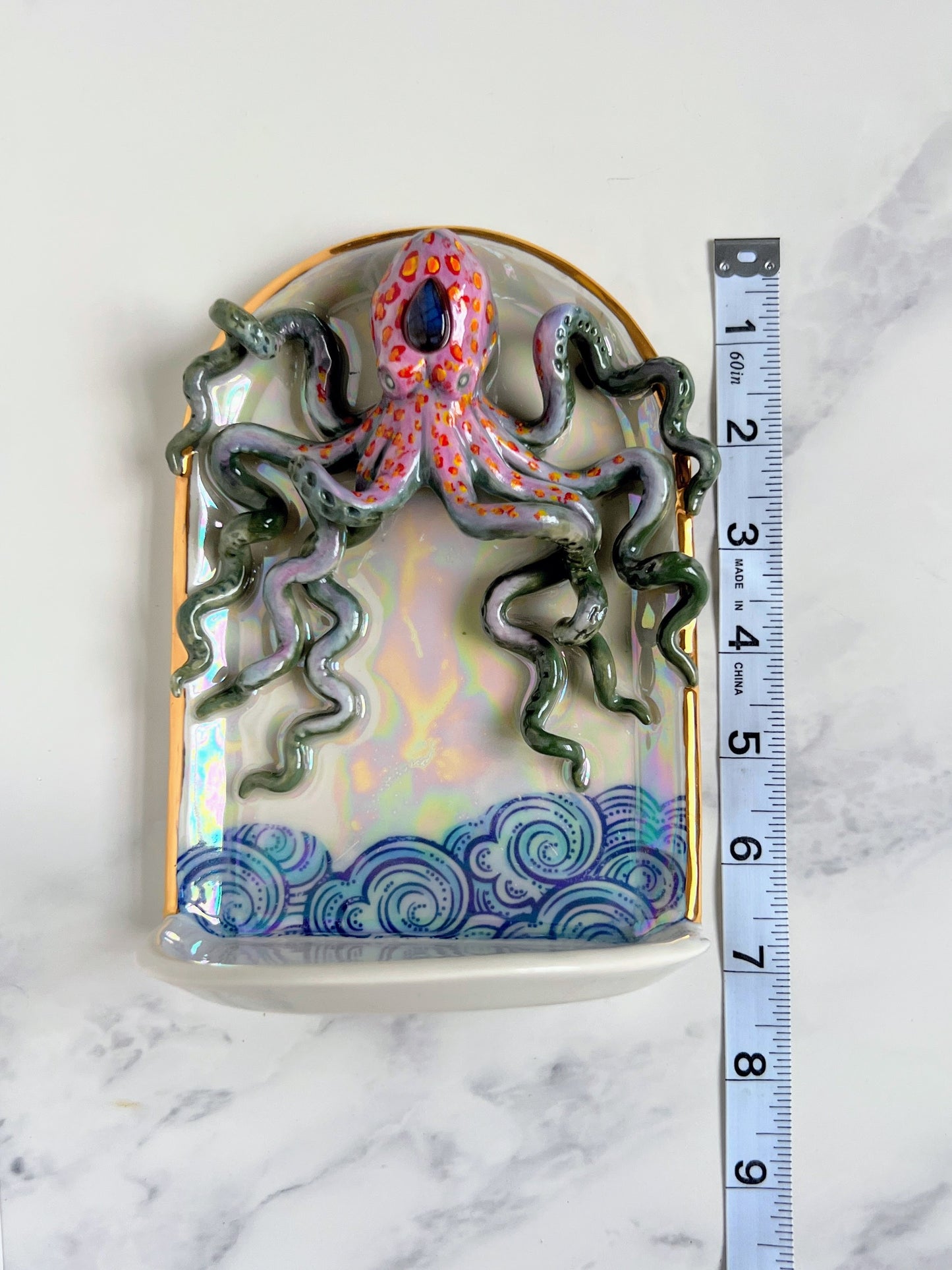 Octopus Wall Hanging Shelf, Ceramic Altar Arch Shelf