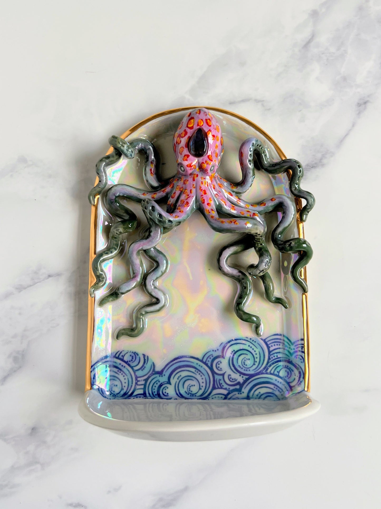 Octopus Wall Hanging Shelf, Ceramic Altar Arch Shelf