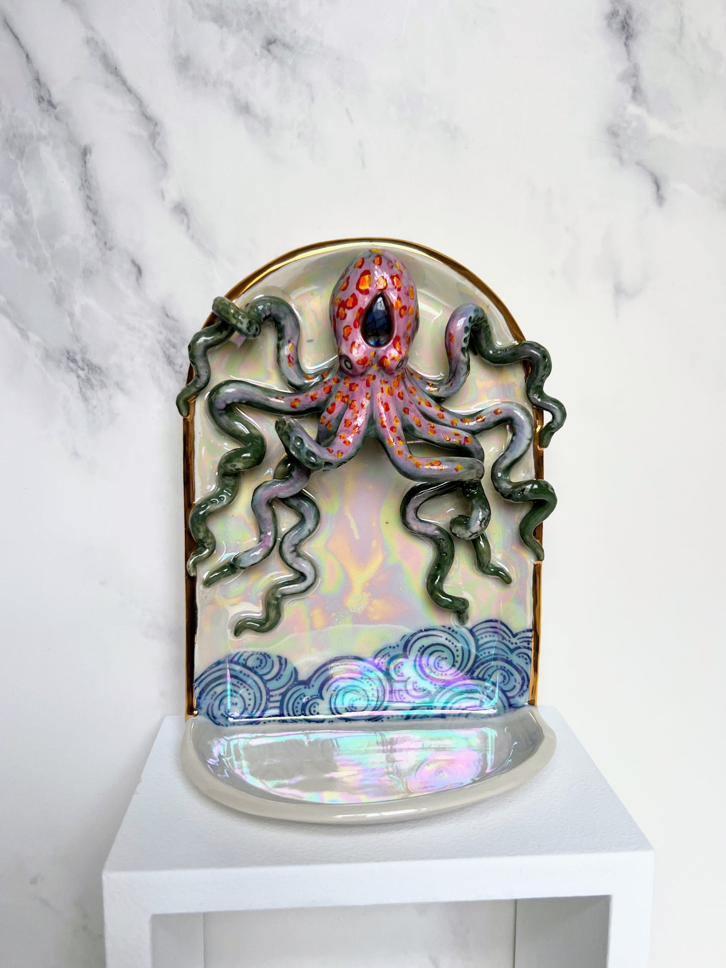 Octopus Wall Hanging Shelf, Ceramic Altar Arch Shelf