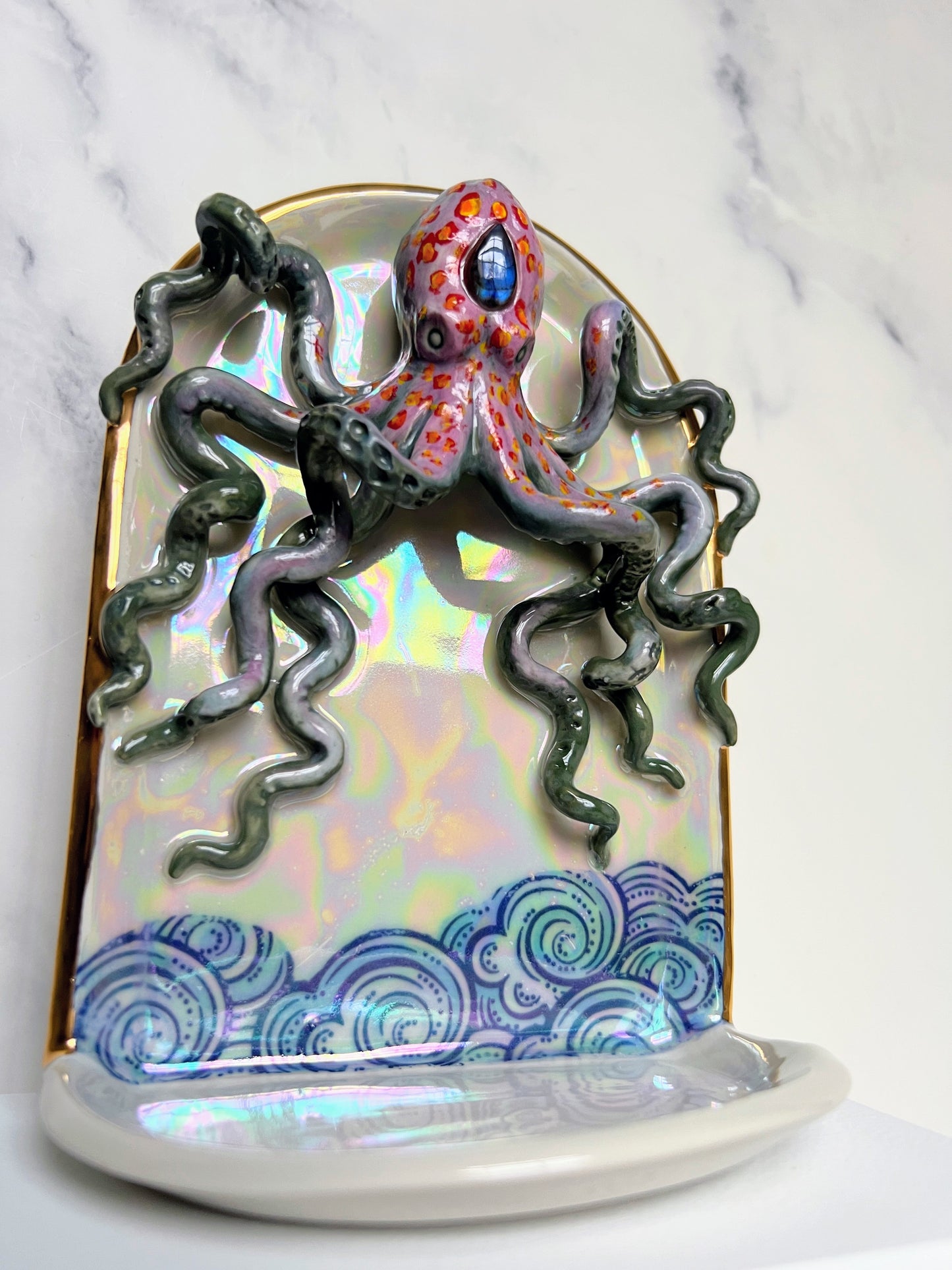 Octopus Wall Hanging Shelf, Ceramic Altar Arch Shelf