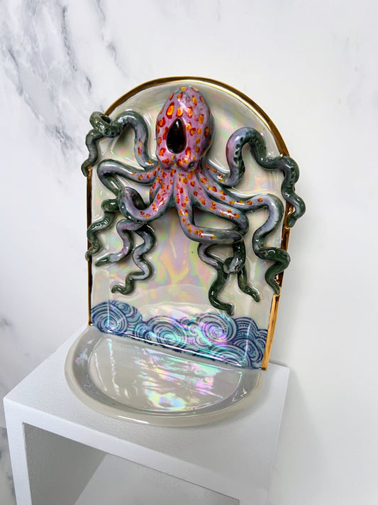 Octopus Wall Hanging Shelf, Ceramic Altar Arch Shelf