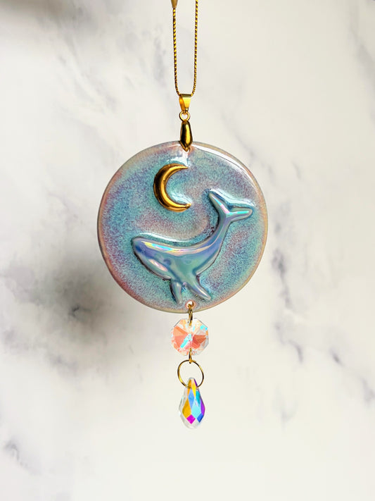 Whale Moon Ornament Turqoise Suncatcher