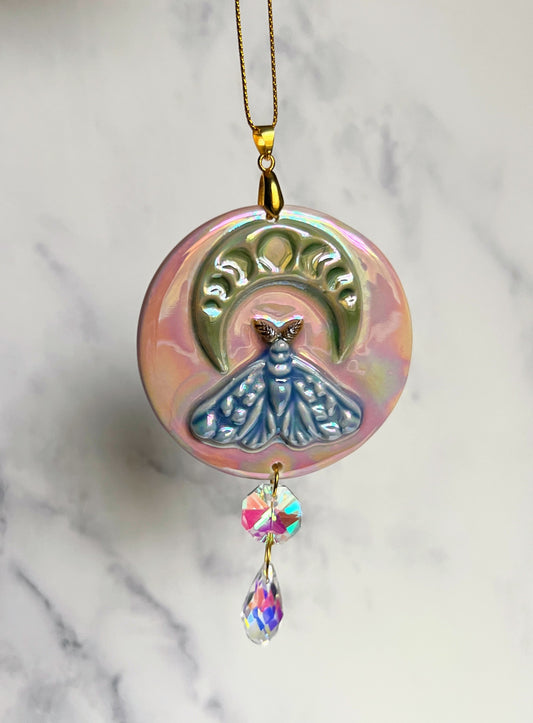 Pink Moon Moth Ornament Suncatcher Art Deco