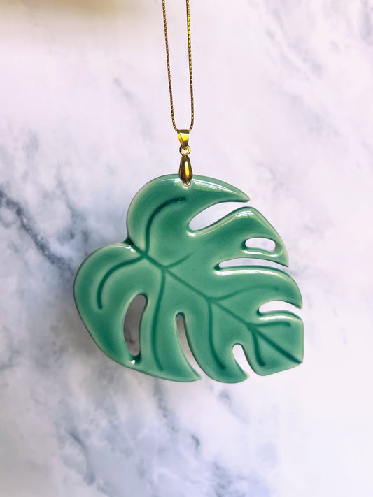 2 Green Monstera Ornament Pair