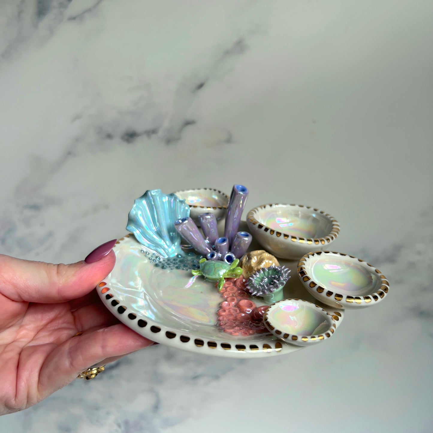 Pre-Order Ocean Dreams - Coral Reef Dish Iridescent Infinity Sea Turtle Tray