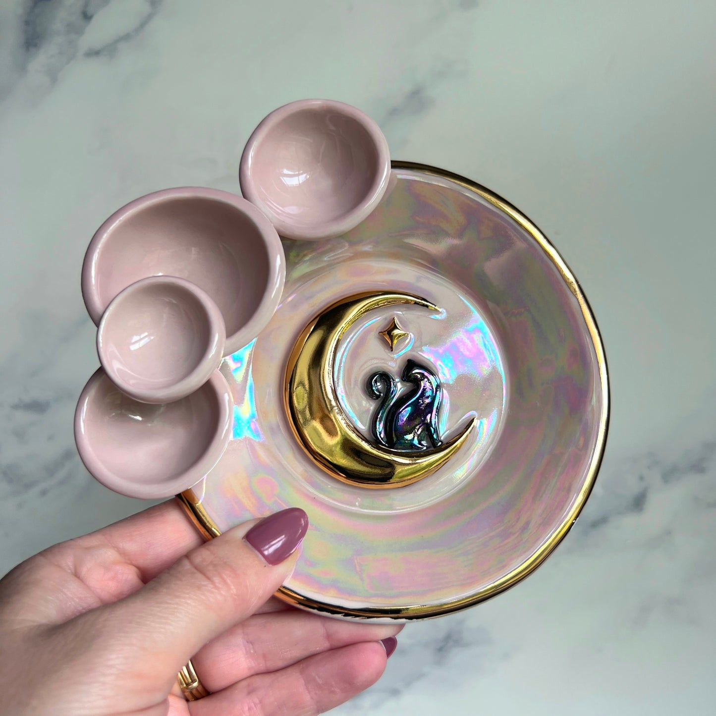 Cat Moon Rising Dish Iridescent Infinity Turtle Tray