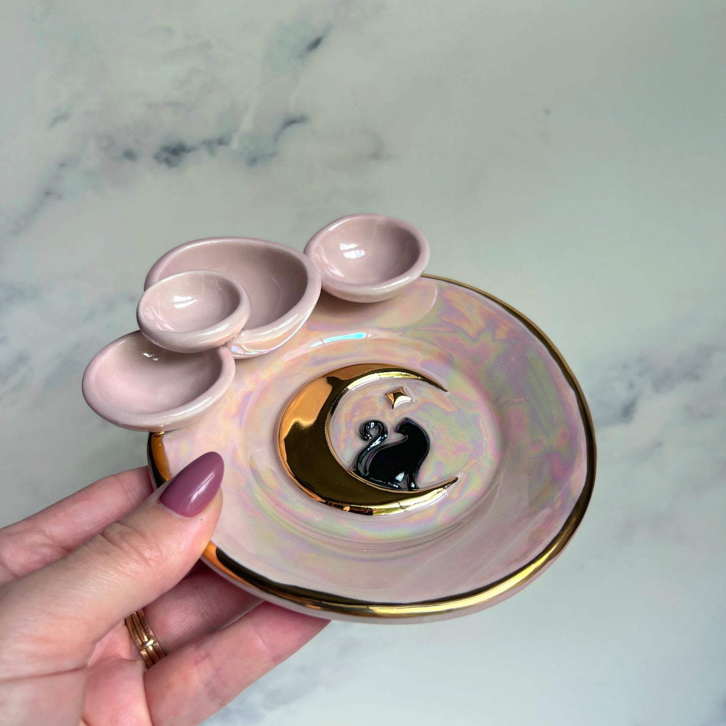Cat Moon Rising Dish Iridescent Infinity Turtle Tray