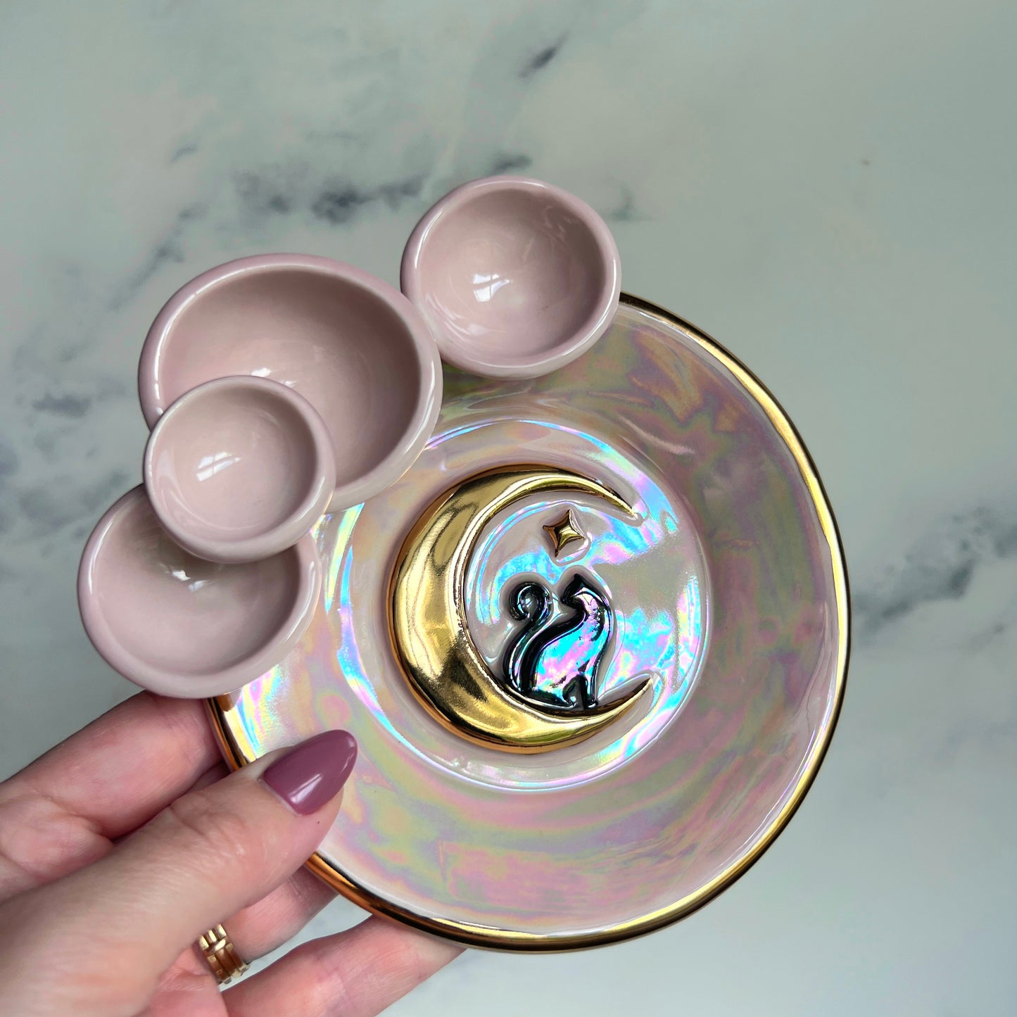Cat Moon Rising Dish Iridescent Infinity Turtle Tray