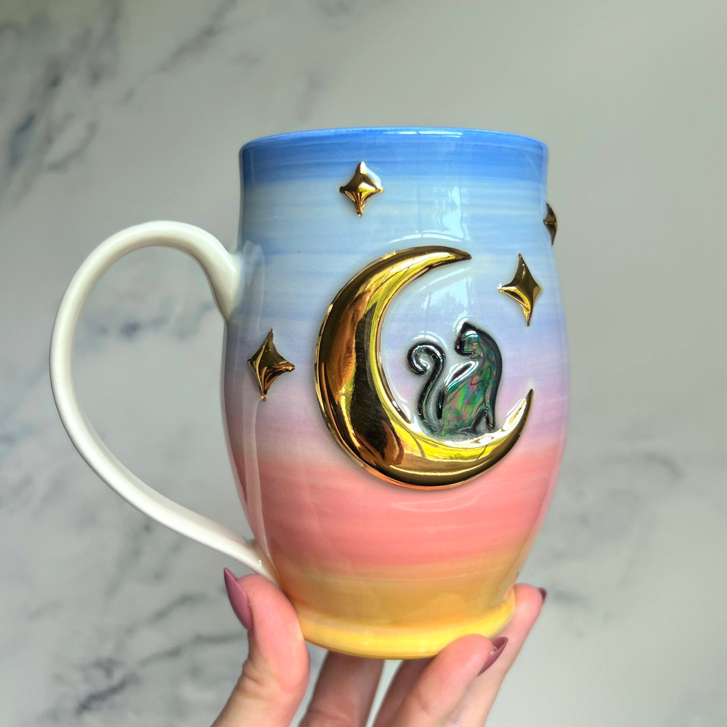 Gold Moon Rise Cat Gradient Mug