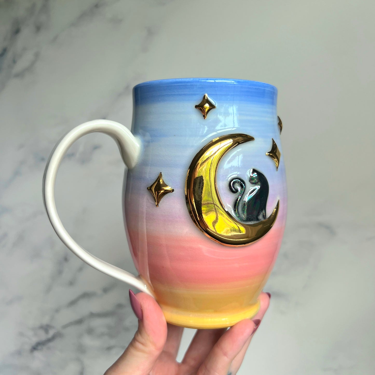 Gold Moon Rise Cat Gradient Mug
