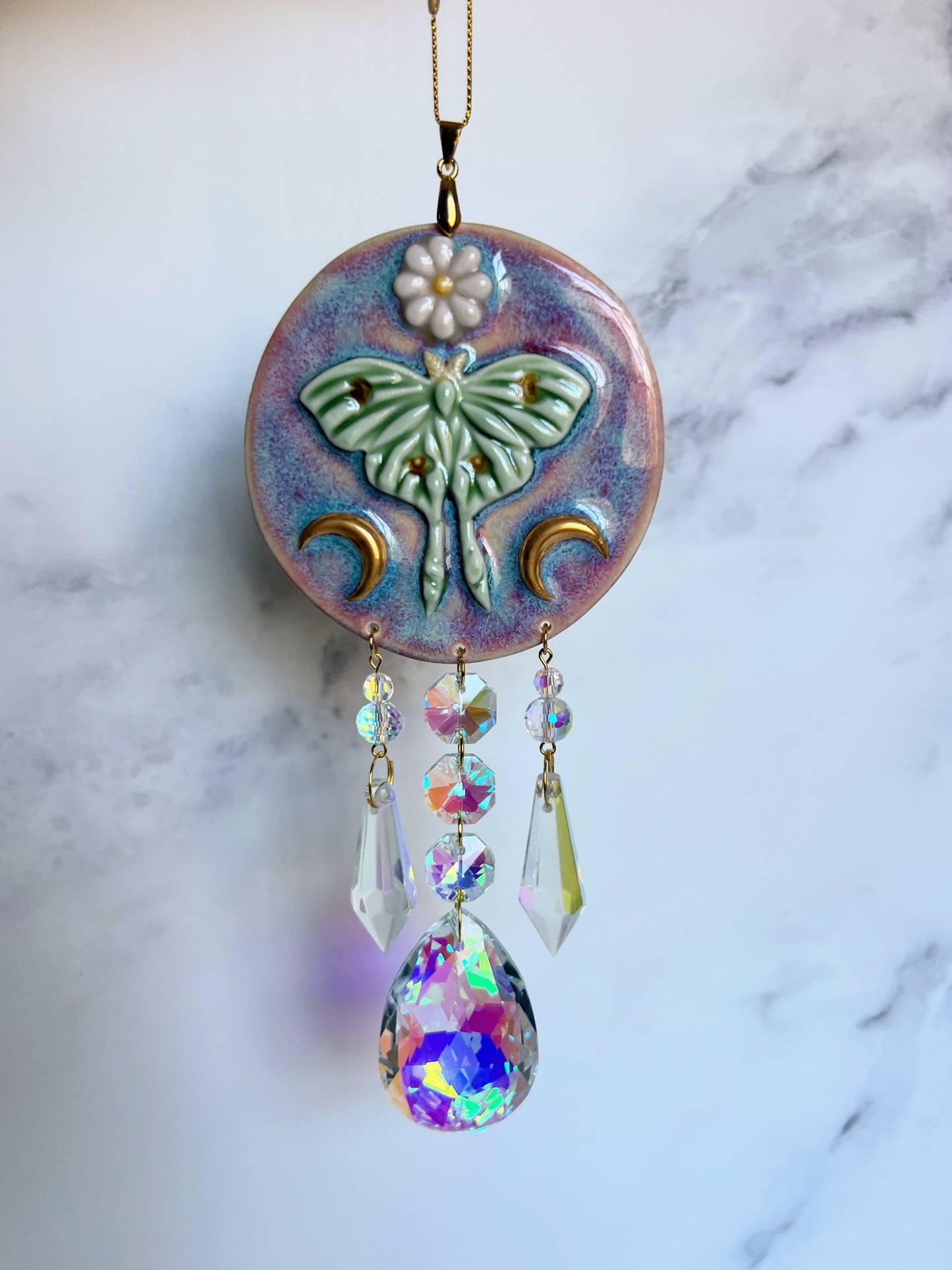 Luna Moth Suncatcher Pink Gold Moon