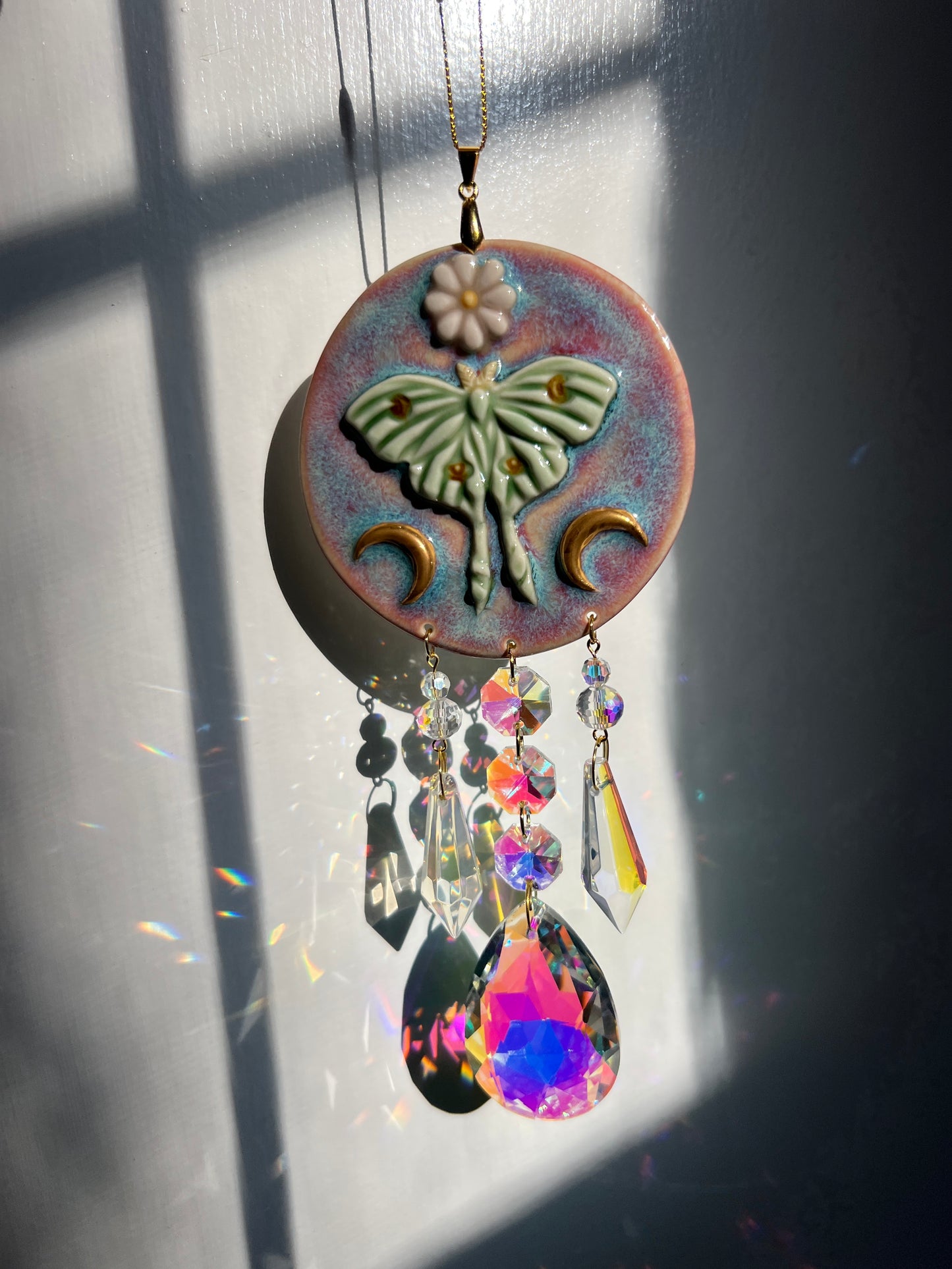 Luna Moth Suncatcher Pink Gold Moon