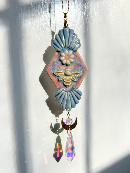 Pink Bee Suncatcher Art Deco