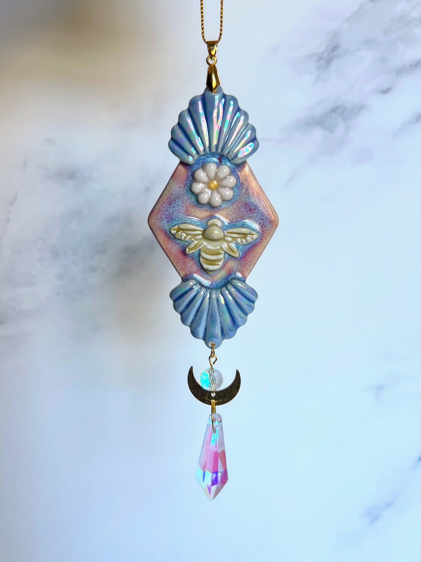 Pink Bee Suncatcher Art Deco