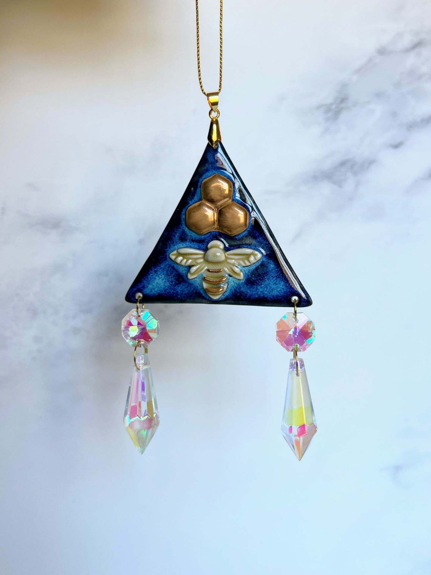 Bee Triangle Suncatcher Ornament Gold