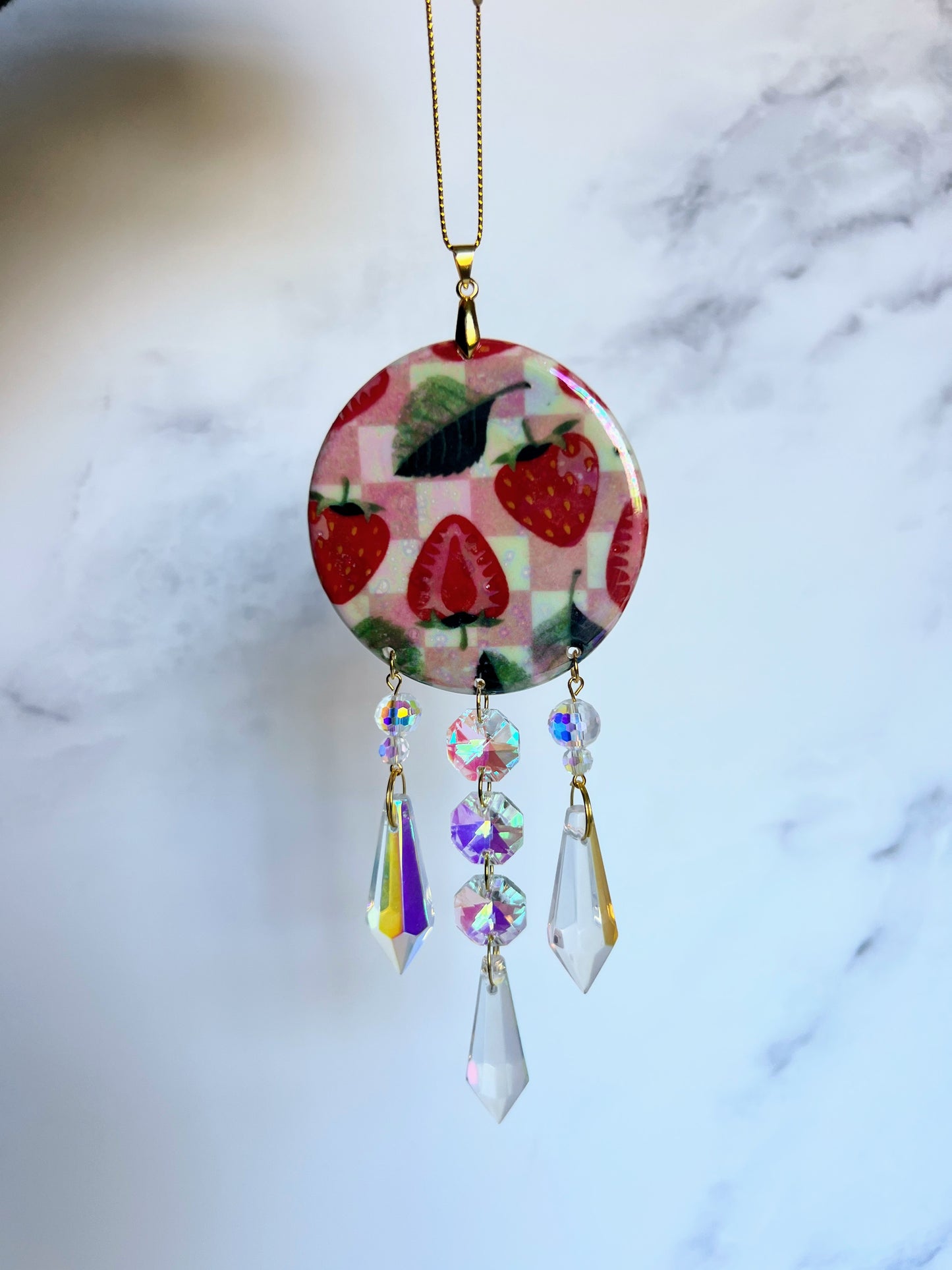 Strawberry Picnic Suncatcher Ornament