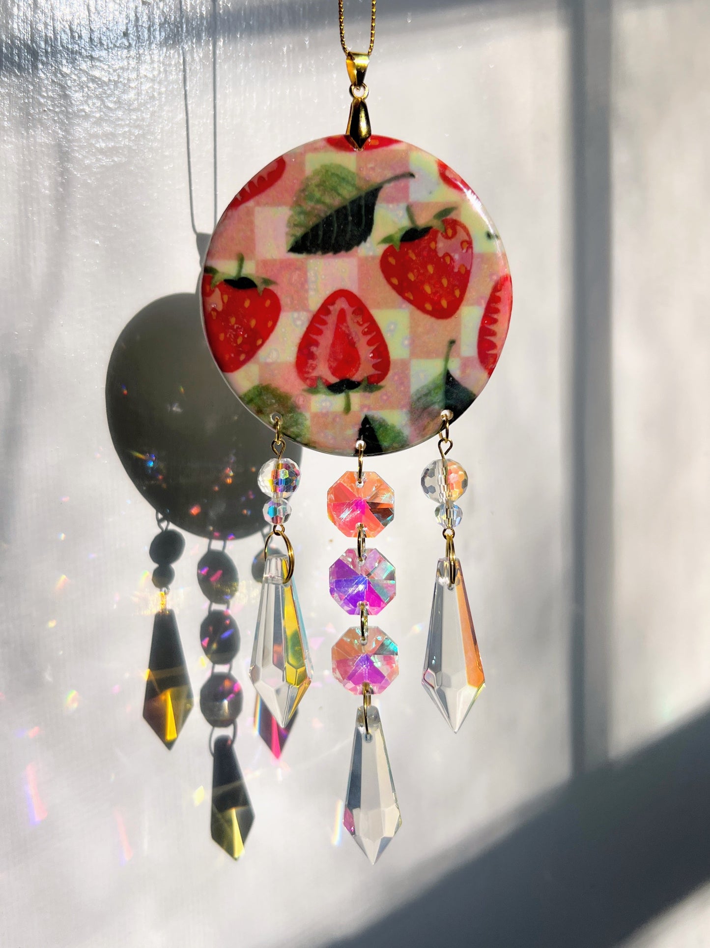 Strawberry Picnic Suncatcher Ornament