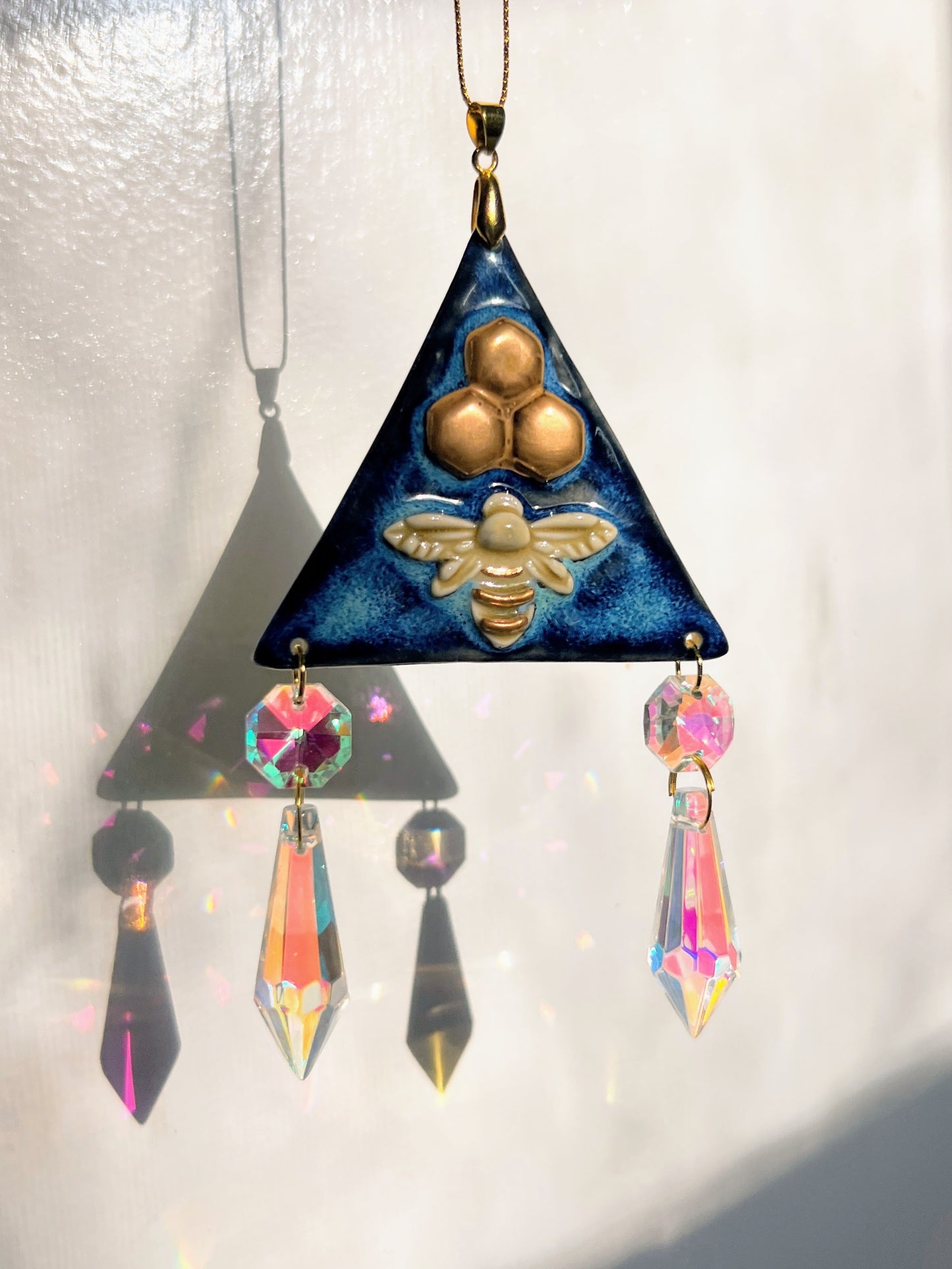 Bee Triangle Suncatcher Ornament Gold