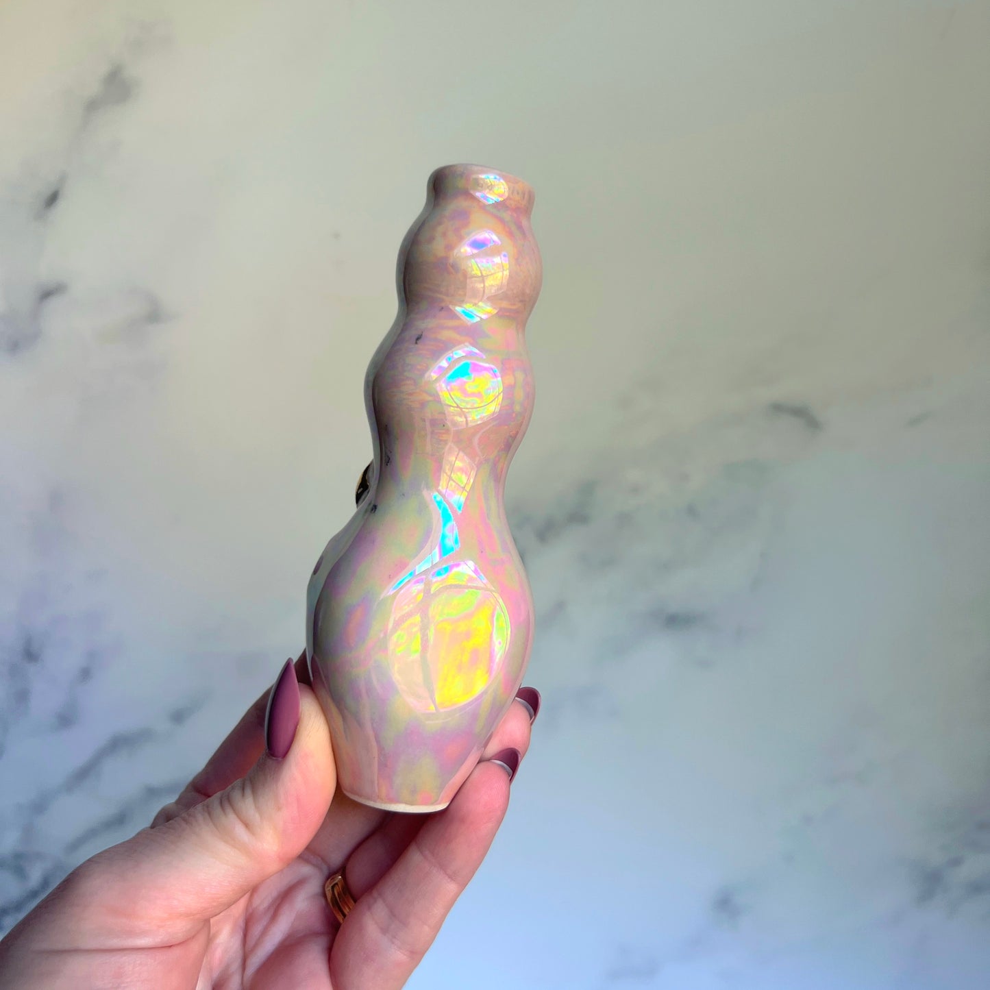 Crystal Moon Cat Pipe - Labradorite Inlay