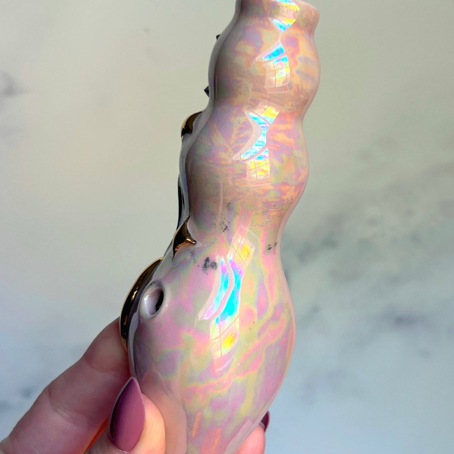 Crystal Moon Cat Pipe - Labradorite Inlay