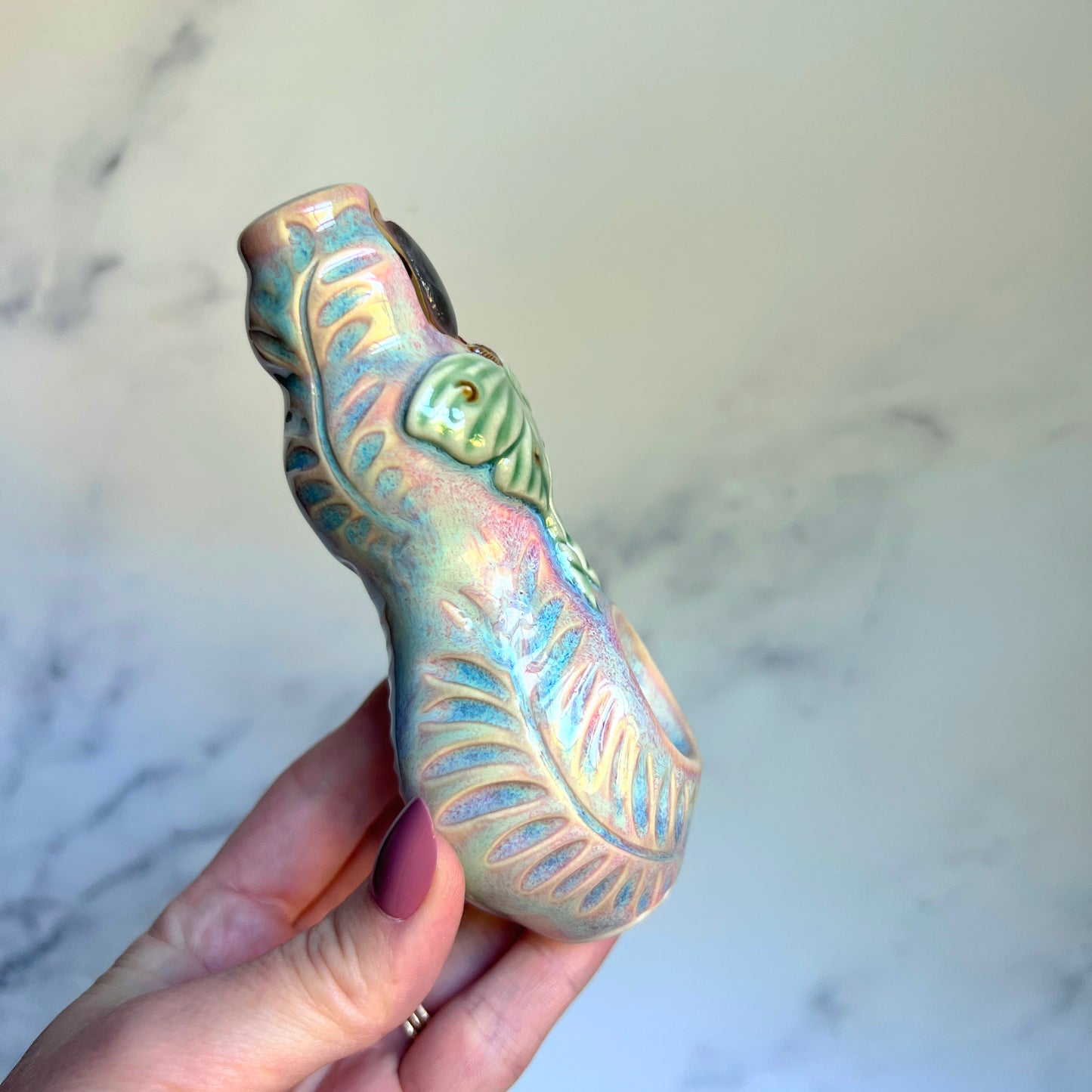 Labradorite Luna Moth Pipe - Crystal Inlay