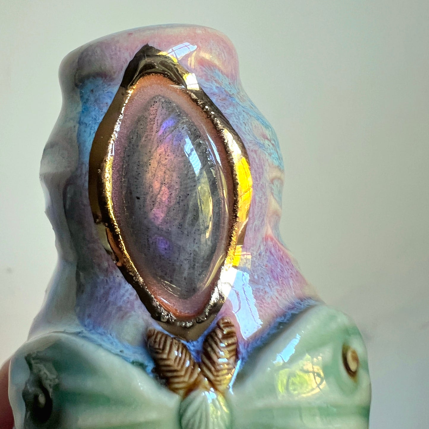 Labradorite Luna Moth Pipe - Crystal Inlay