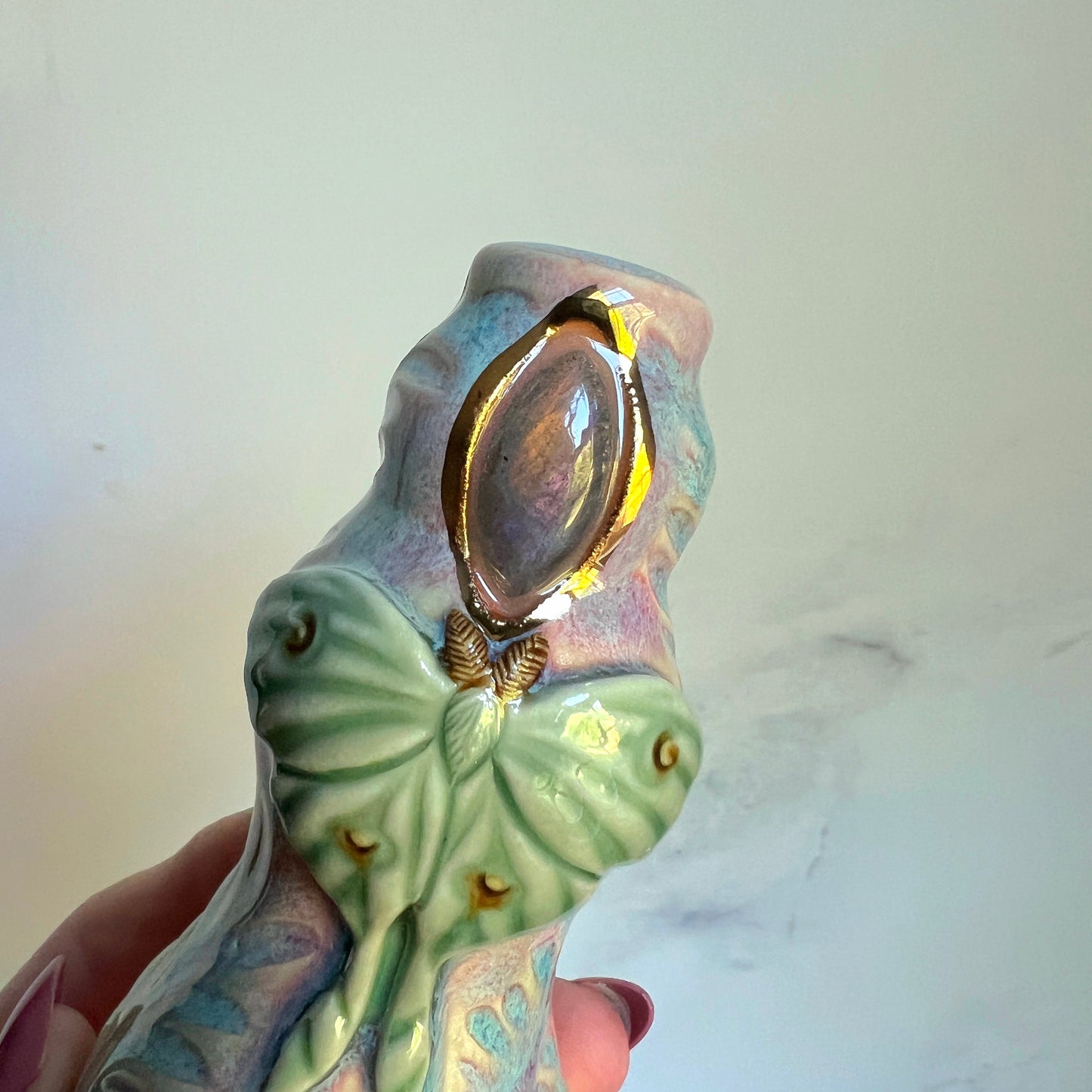 Labradorite Luna Moth Pipe - Crystal Inlay