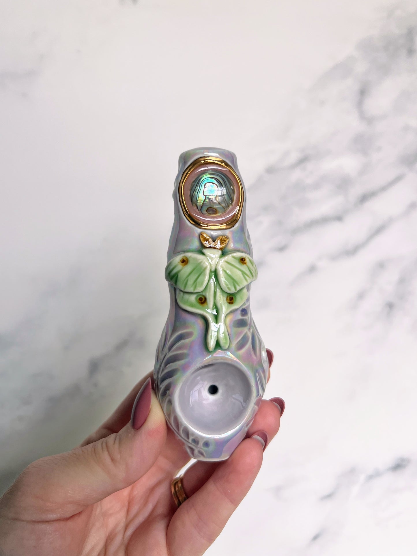 Abalone Pipe Luna Moth Ceramic Porcelain Smoking Pipe Clay Pipe