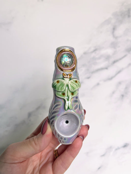 Abalone Pipe Luna Moth Ceramic Porcelain Smoking Pipe Clay Pipe