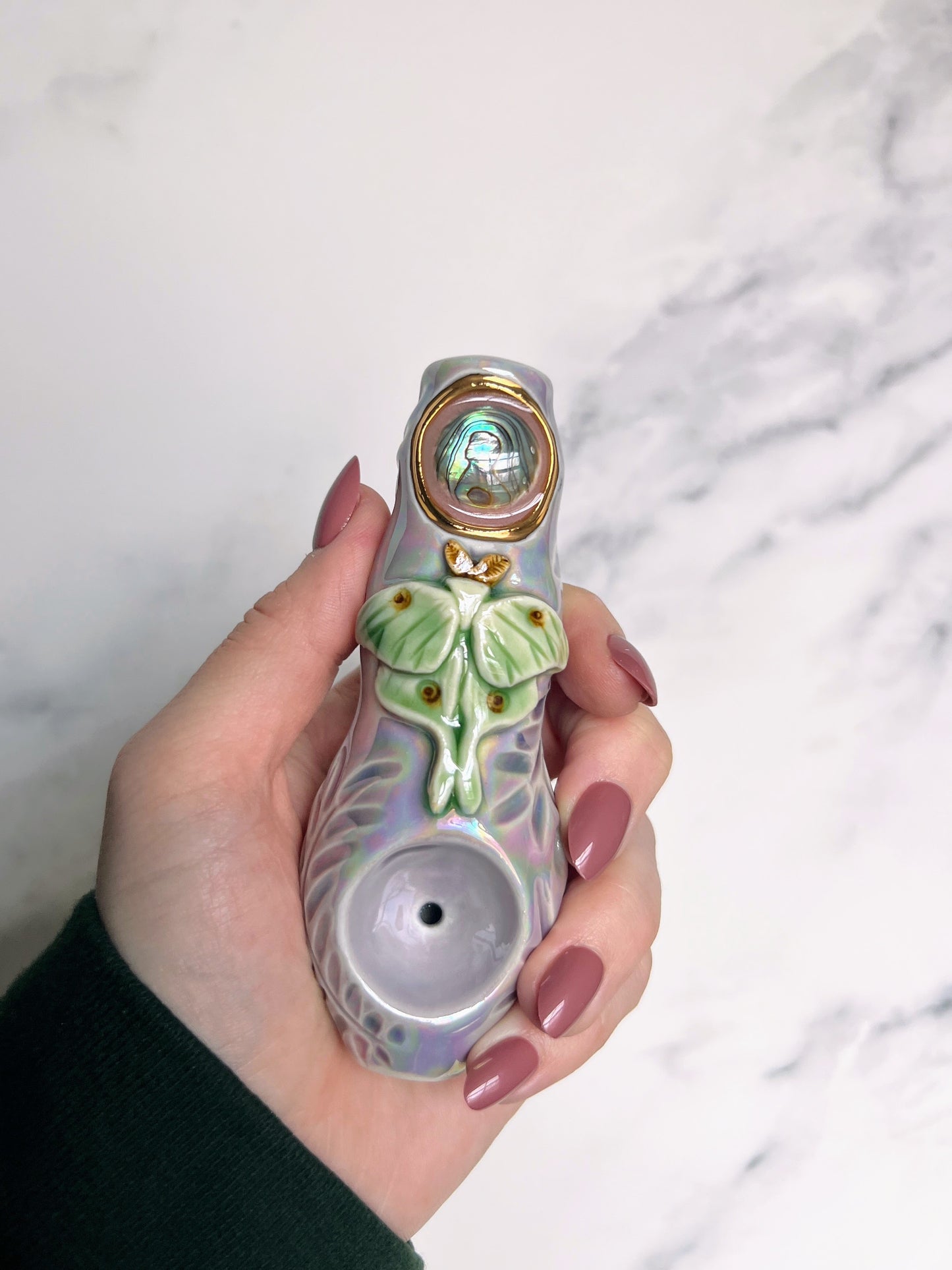 Abalone Pipe Luna Moth Ceramic Porcelain Smoking Pipe Clay Pipe