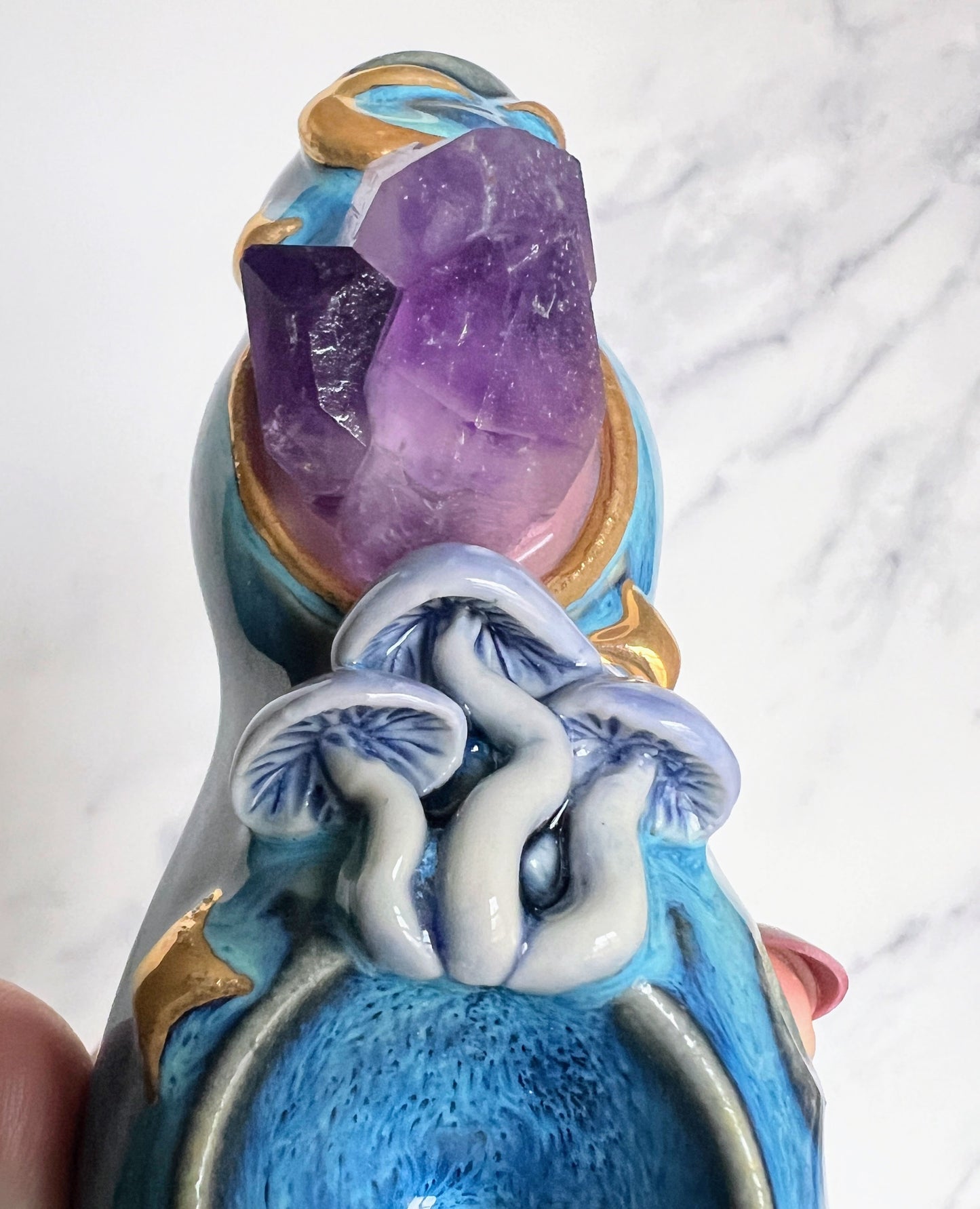 Amethyst Crystal Pipe Mushroom Moon Porcelain Smoking Pipe