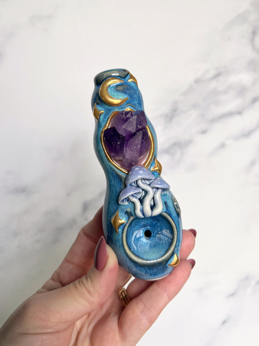 Amethyst Crystal Pipe Mushroom Moon Porcelain Smoking Pipe