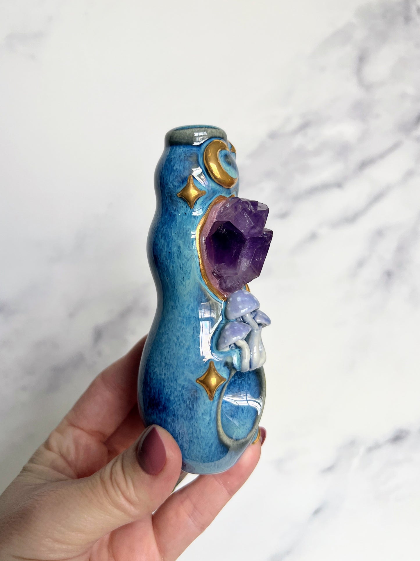 Amethyst Crystal Pipe Mushroom Moon Porcelain Smoking Pipe