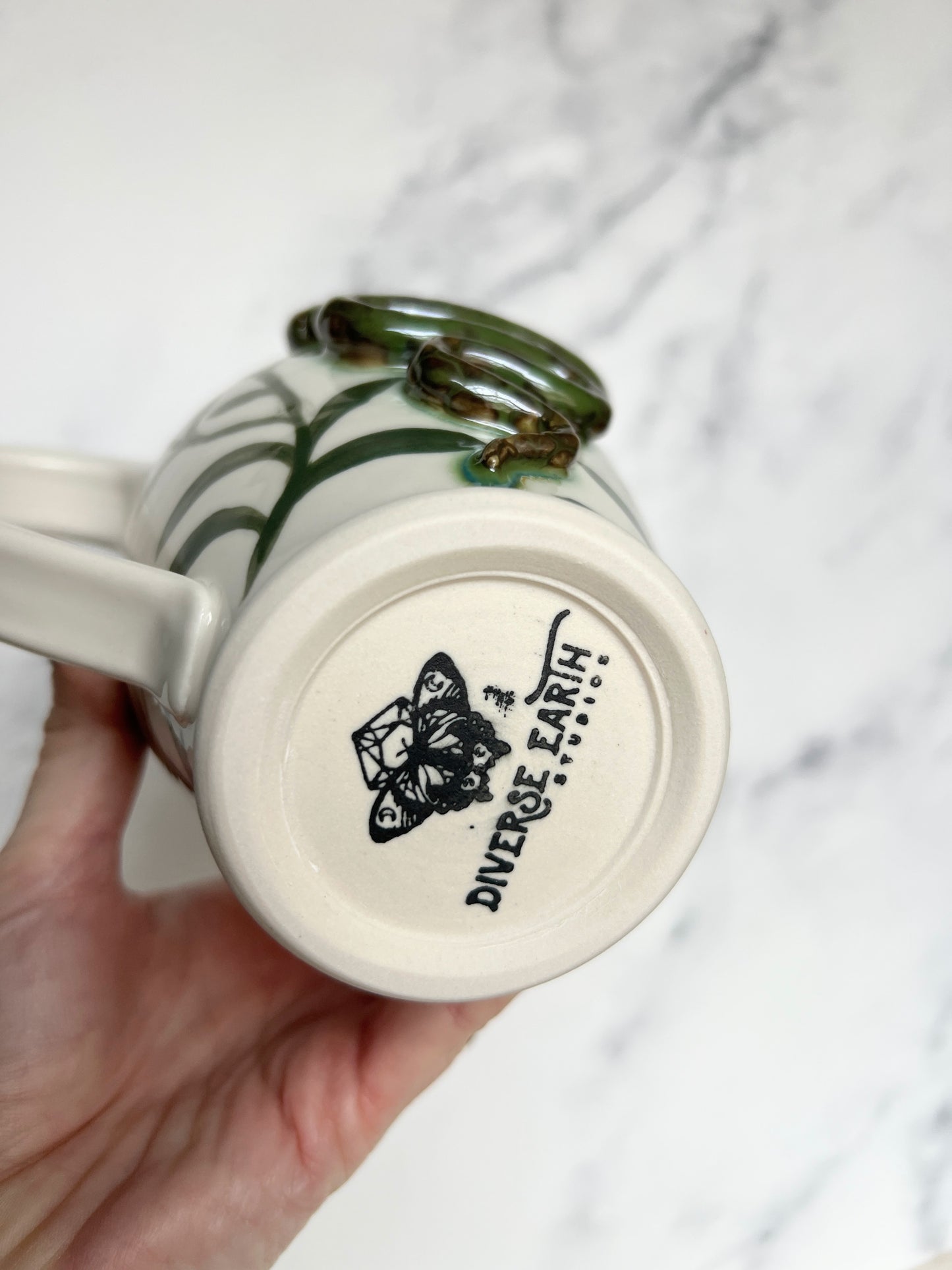 White Opal Snake Mug, Mystical Floral Cone Flowers Porcelain Mug, Pottery Mug, Hand made Mug