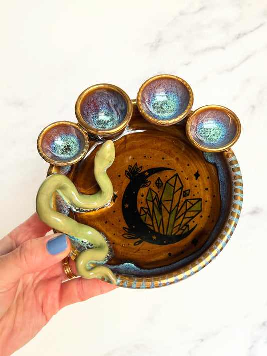 Witchy Snake Tray Ring Holder Gold Moon Altar Tray Witchy Jewelry Dish