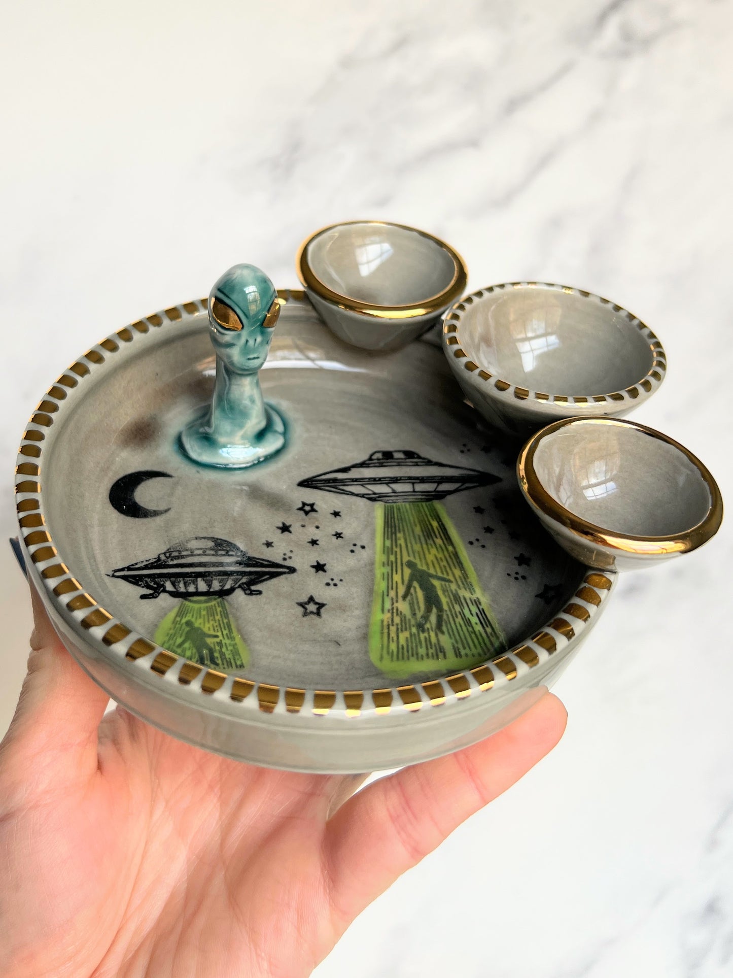 UFO Alien Tray Ring Holder Gold Altar Tray Witchy Jewelry Dish