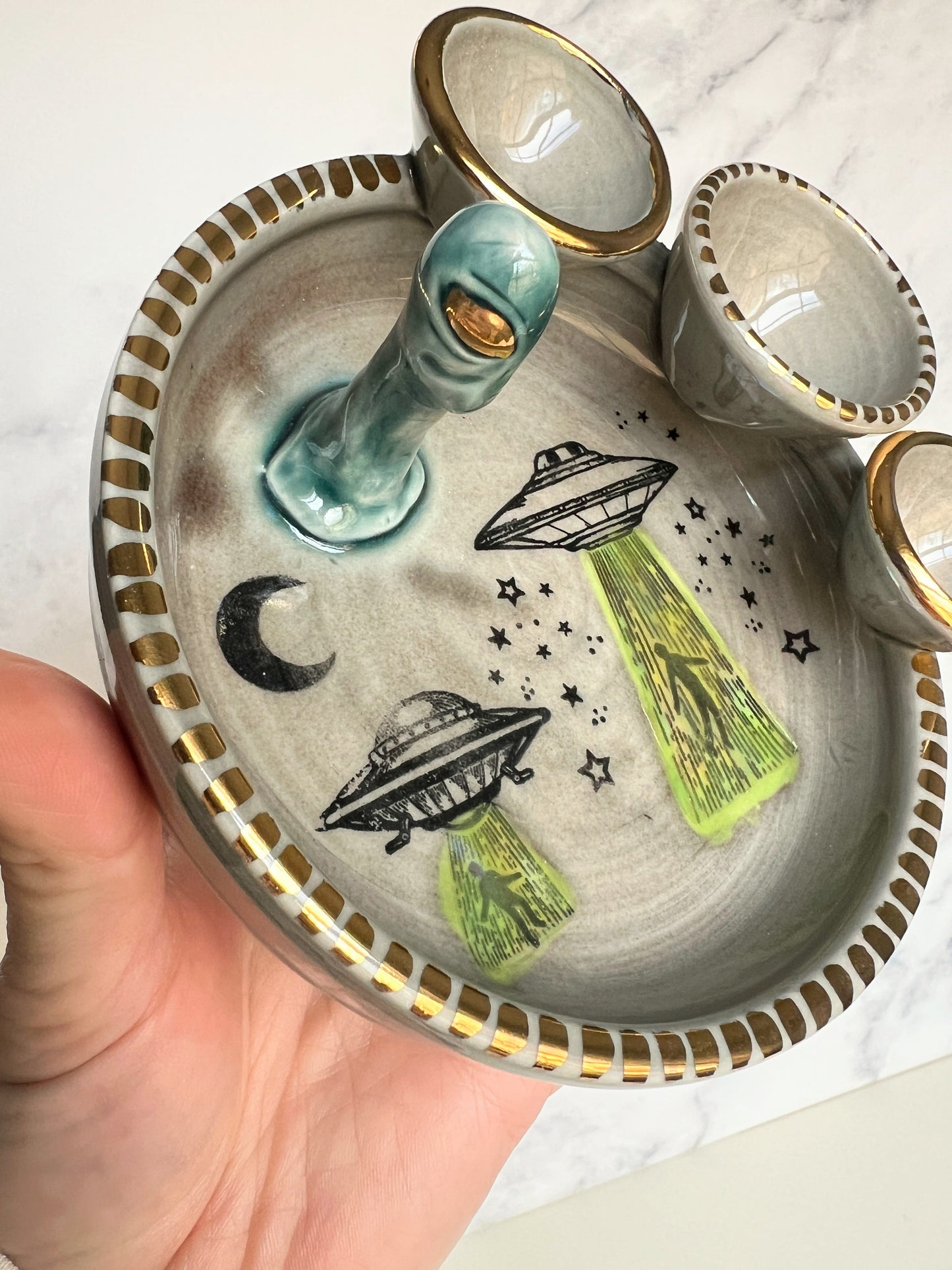 UFO Alien Tray Ring Holder Gold Altar Tray Witchy Jewelry Dish