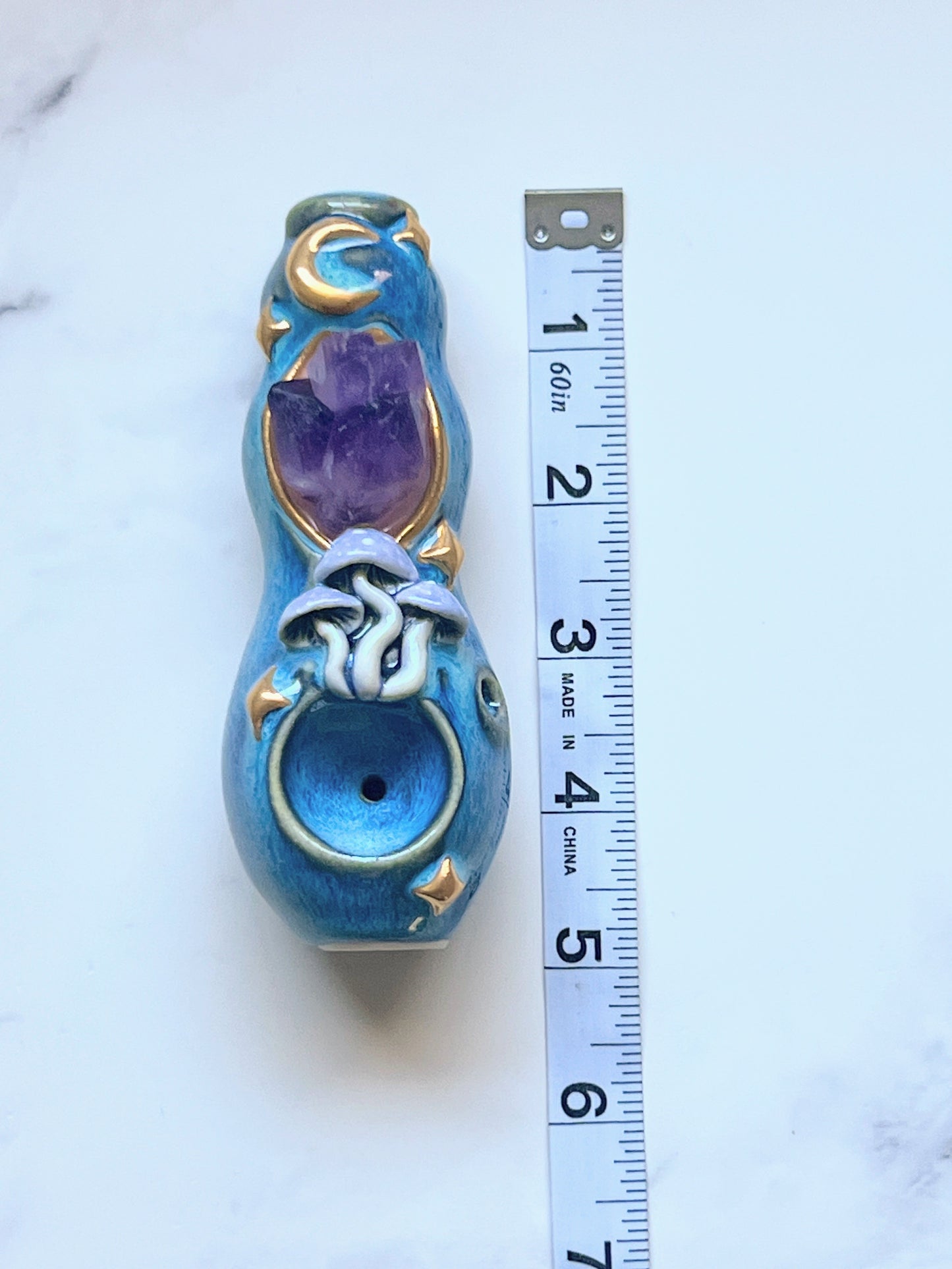 Amethyst Crystal Pipe Mushroom Moon Porcelain Smoking Pipe