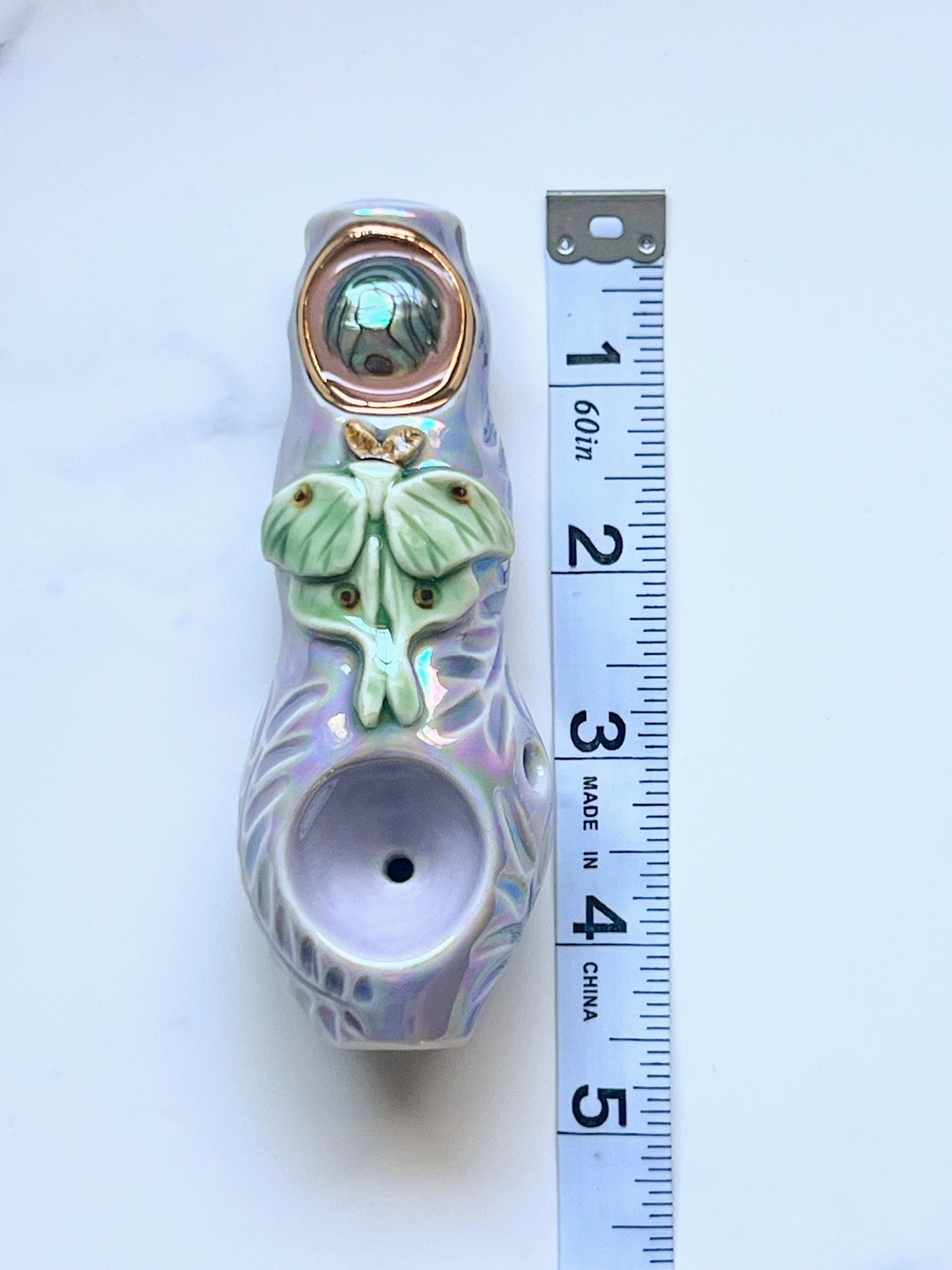 Abalone Pipe Luna Moth Ceramic Porcelain Smoking Pipe Clay Pipe