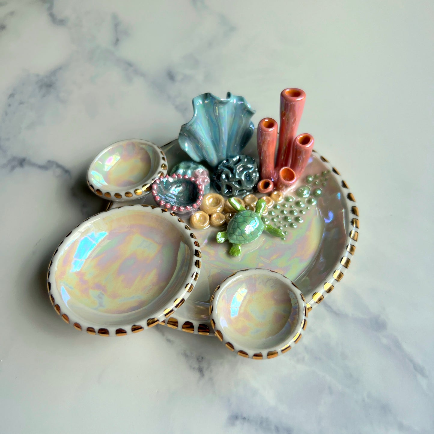 Mystic Lagoon - Sea Turtle Coral Reef Dish Jewelry Infinity Tray