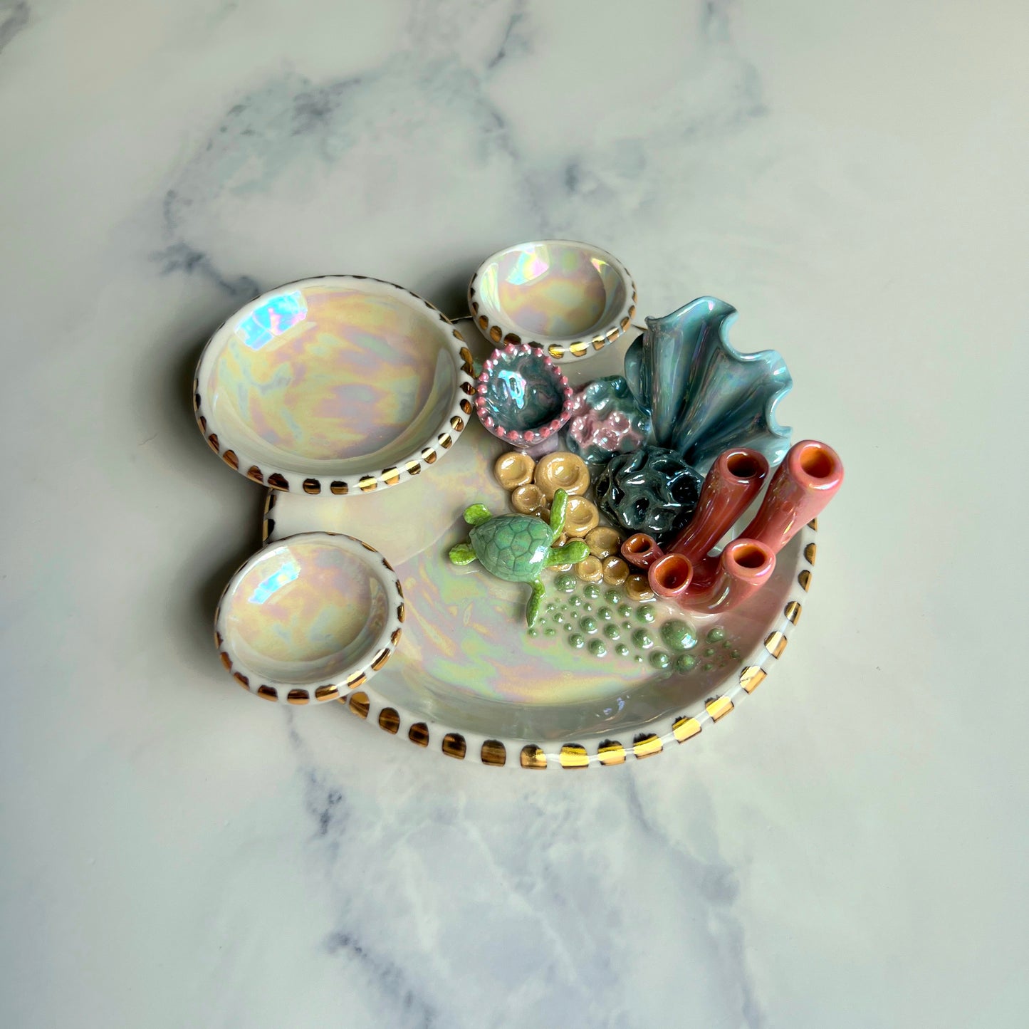 Mystic Lagoon - Sea Turtle Coral Reef Dish Jewelry Infinity Tray